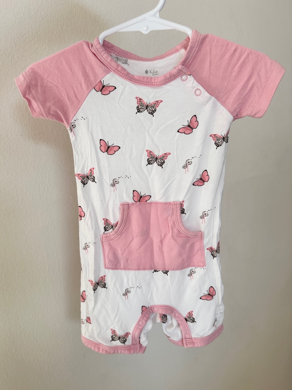 Kyte Baby Pink and White Butterfly Romper
